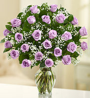 24 lavender roses with babies breath in a vase for same day fresh flowers delivery by local florist near Livermore,Pleasanton , Dublin