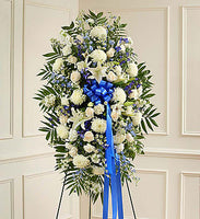 White & Blue Sympathy Standing Spray