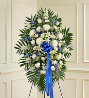 White & Blue Sympathy Standing Spray