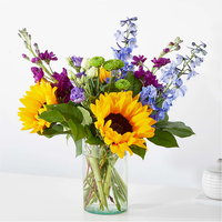 
              Sunflowers, delphiniums, stock and fillers
            