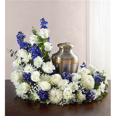 Cremation wreath blue and white