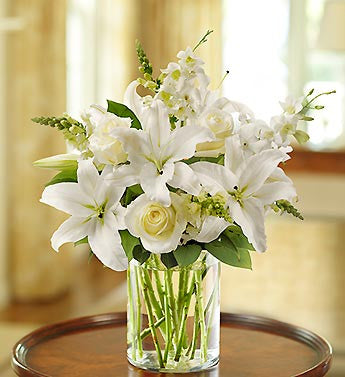 best flower arrangements with white lilies All White Arrangement for Sympathy| Livermore Florist