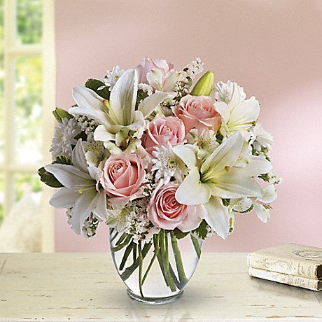 roses and white lilies Serenity and Bliss| Livermore Florist