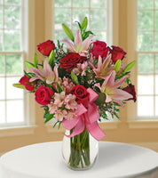 
              Red and Pink roses with asiatic lilies and pink alstroemerias same day fresh flowers delivery by local florist near Livermore,Pleasanton , Dublin
            