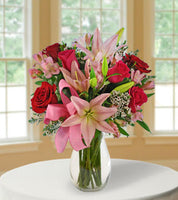 
              Red and Pink roses with asiatic lilies and pink alstroemerias same day fresh flowers delivery by local florist near Livermore,Pleasanton , Dublin
            