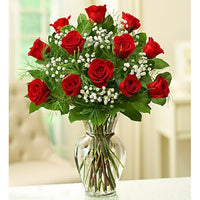
              Dozen Red Roses arranged in a clear vase with babies breath Same day flowers delivery by local florist near Livermore, Pleasanton, Dublin
            