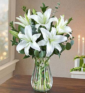 green and white lily White Lily Bouquet| Livermore Florist